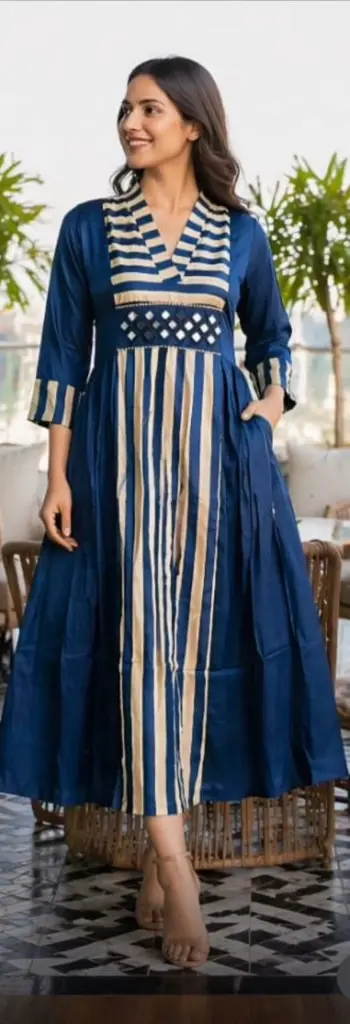 Royal Blue Stripe Modal Silk Dress
