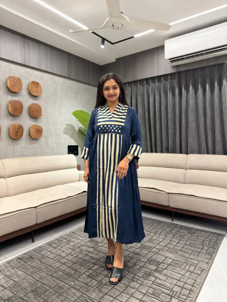 Royal Blue Stripe Modal Silk Dress