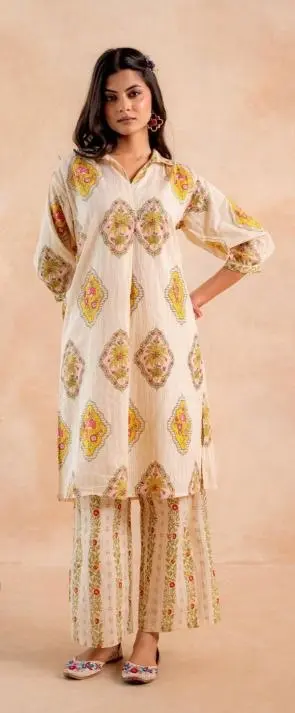 Royal Ivory Multi-Print Kurta Palazzo Set