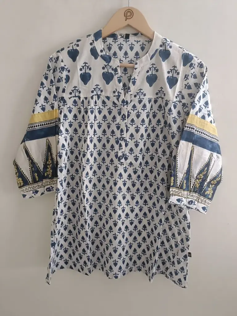 Indigo Ivory Mull Cotton Tunic