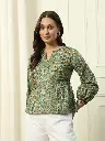 Cactus Green Floral Printed Cotton Top
