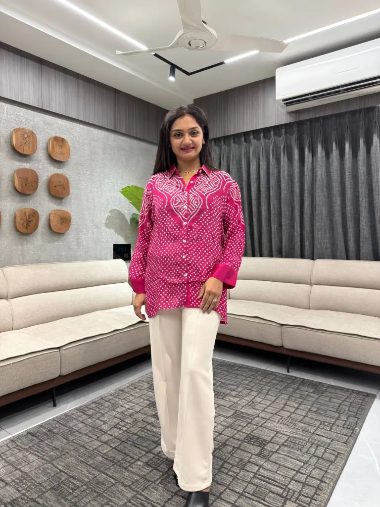 Pink Bandhani Print Natural Crepe Shirt