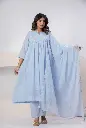 Sky Blue Mull Mull Cotton 3-Piece Set