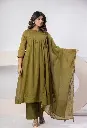 Olive Green Mull Mull Cotton Kurta Set