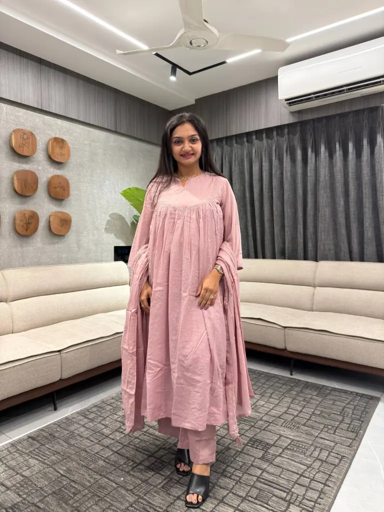 Dusty Pink Mull Mull Cotton Kurta Set