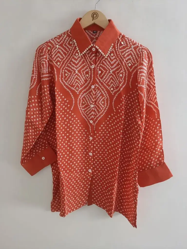 Rust Bandhani Elegance Crepe Shirt
