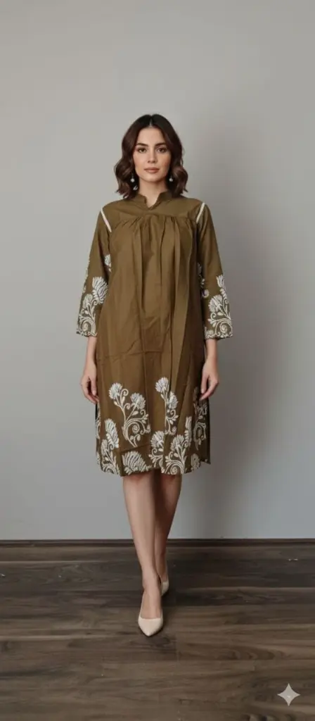 Olive Grace Embroidered Cotton Midi Dress