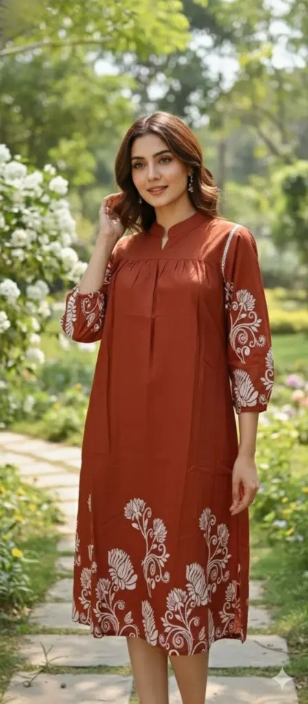 Rust Bloom Cotton Midi Dress