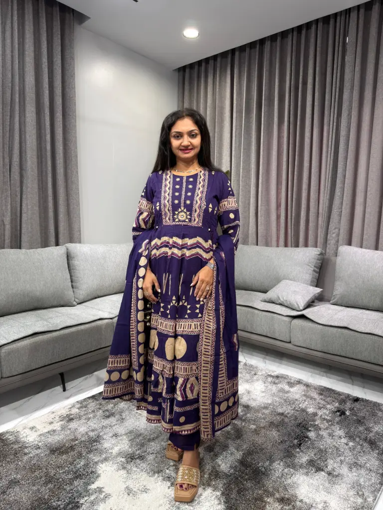 Royal Indigo Geometric Anarkali Set