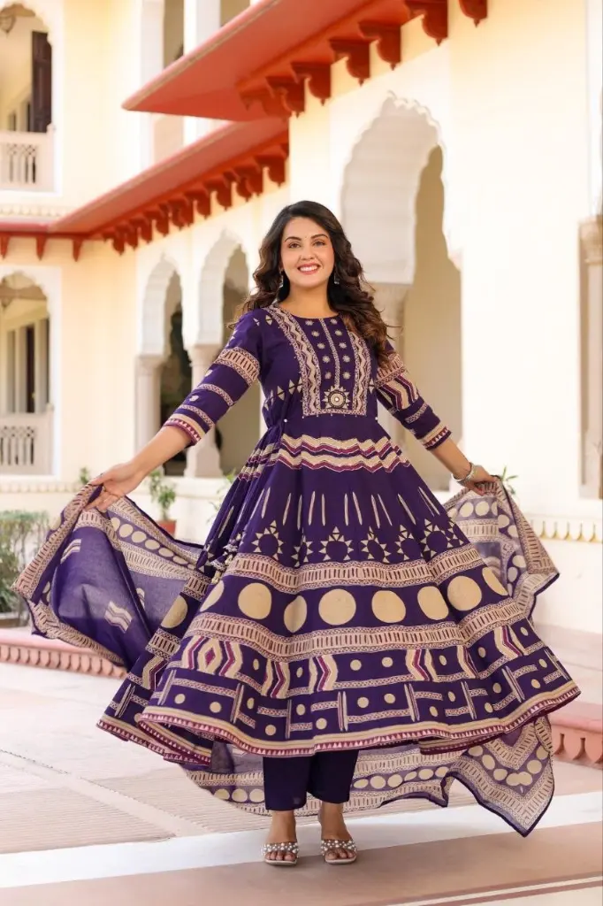 Royal Indigo Geometric Anarkali Set