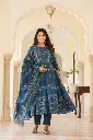 Teal Elegance Geometric Anarkali Set