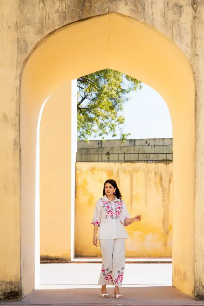 Blush Bloom Malmal Cotton Co-ord Set