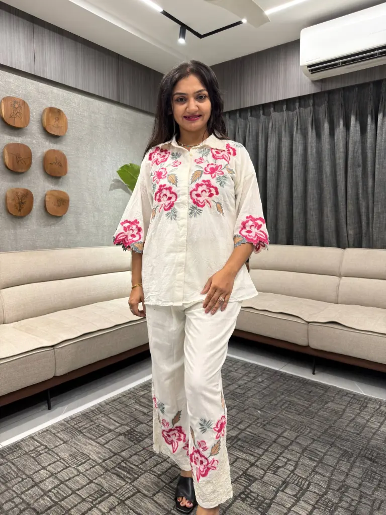 Blush Bloom Malmal Cotton Co-ord Set