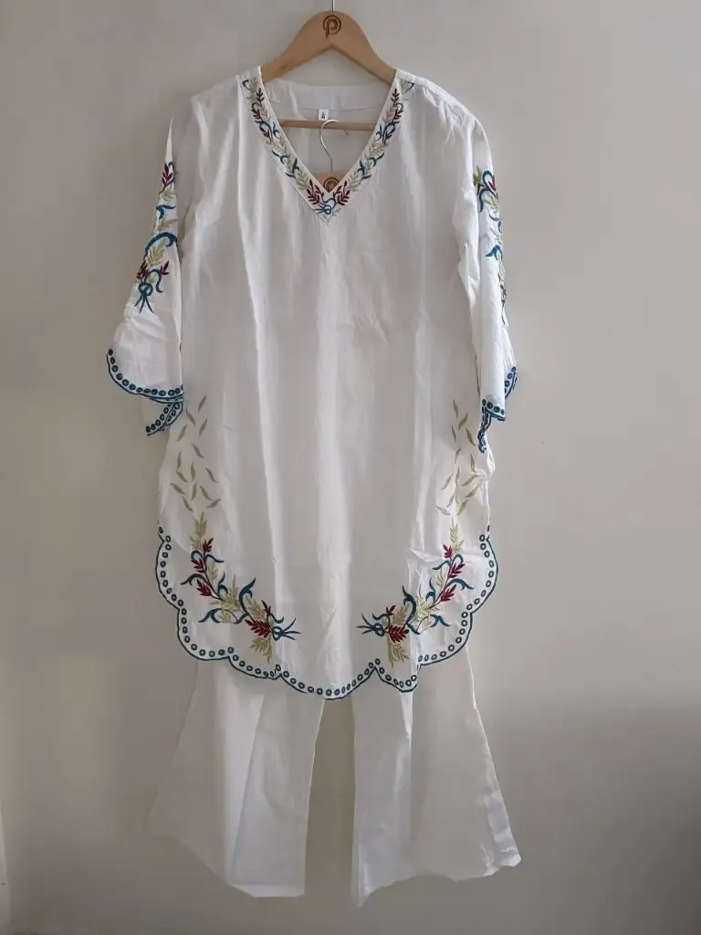 Ivory Bloom Embroidered Mull Cotton Co-ord Set