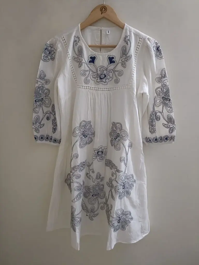 Aqua Bloom Embroidered Mull Tunic