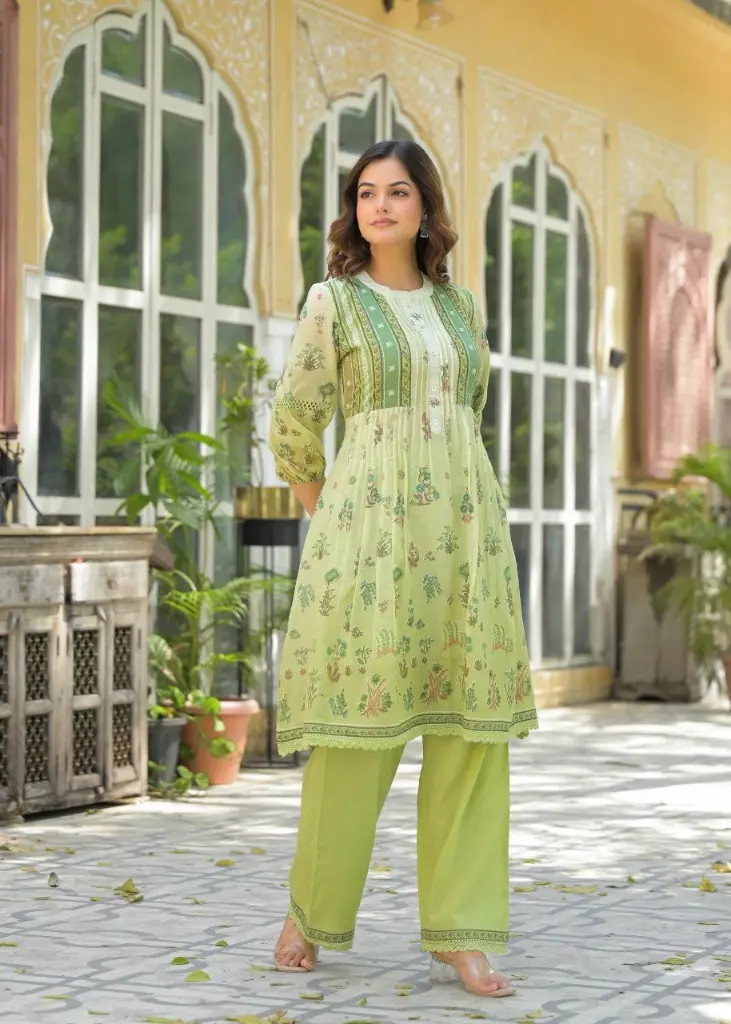 Noor Green Shaded Mull Cotton Coord Set