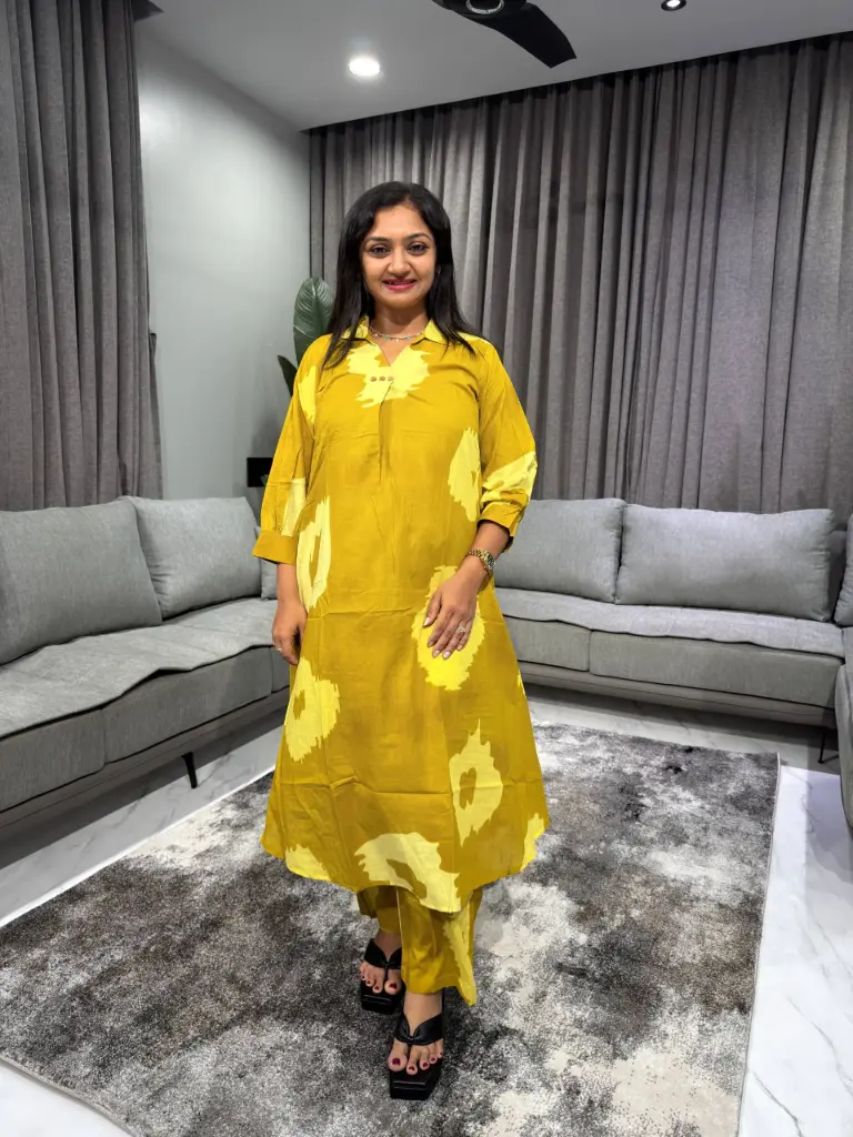 Mustard Shibori Charm Cotton kurta Set