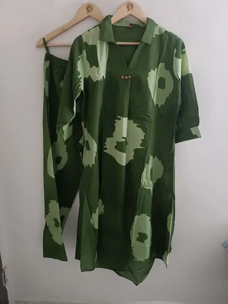 Forest Green Shibori Cotton Kurta Set