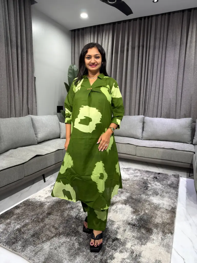 Forest Green Shibori Cotton Kurta Set