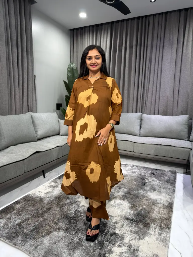 Cocoa Shibori Cotton kurta Set