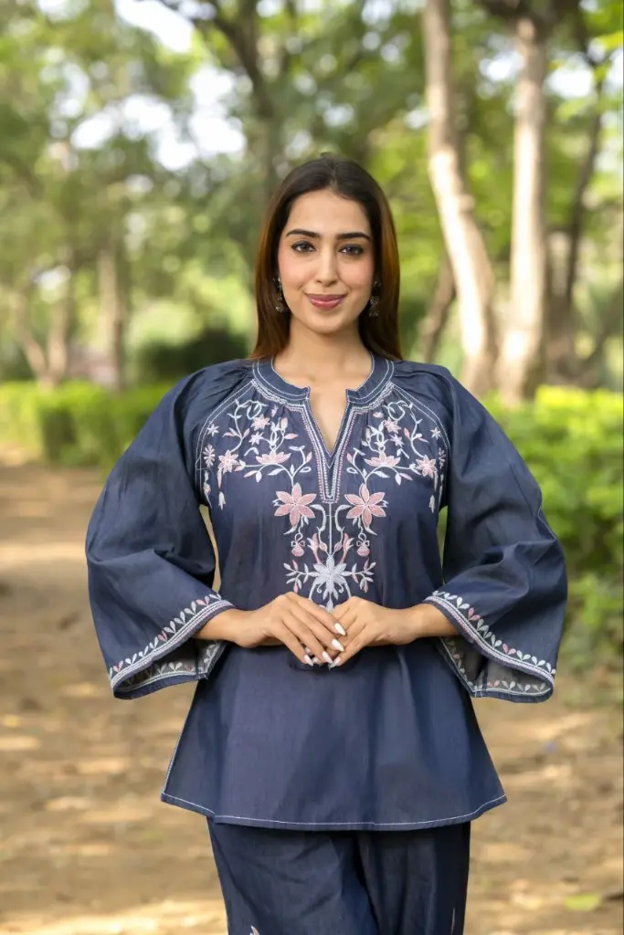 Indigo Bloom Denim Cord Set