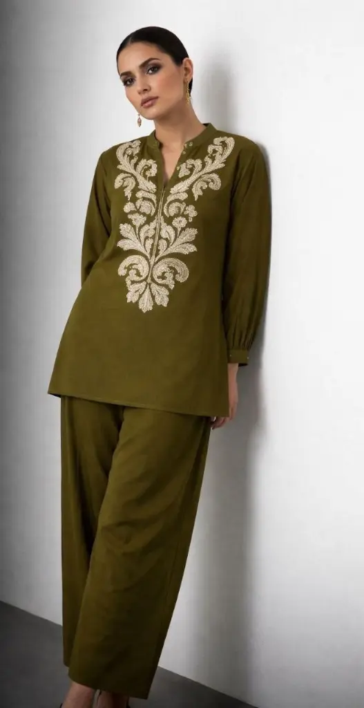 Olive Grace Embroidered Cotton Co-Ord Set