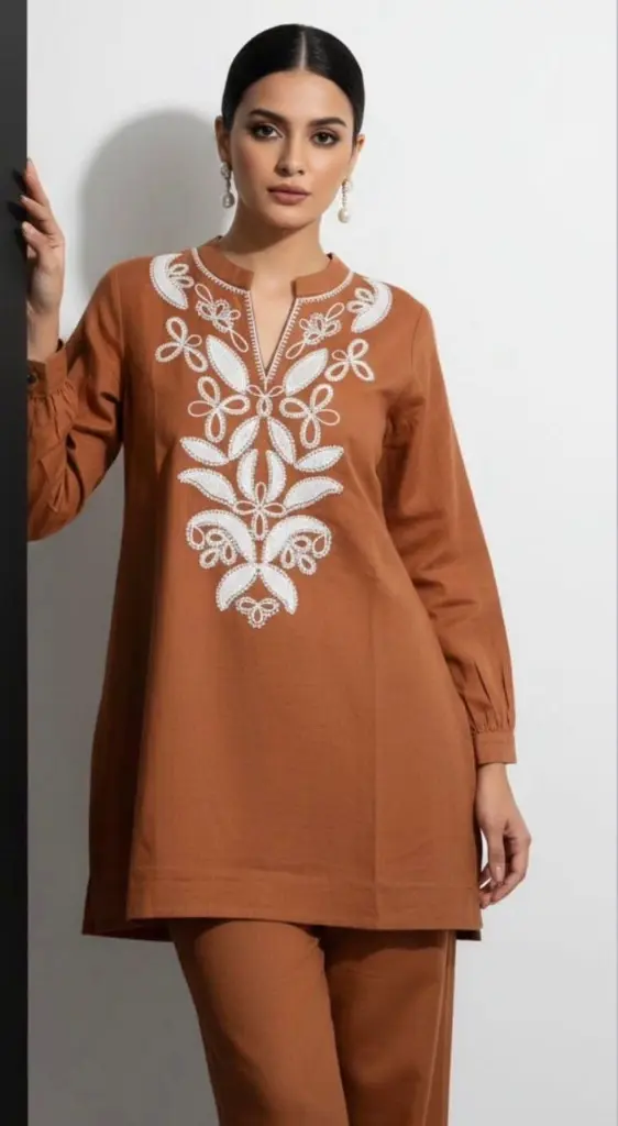 Rust Elegance Embroidered Cotton Co-Ord Set