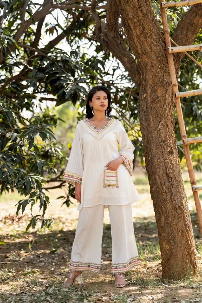 Ivory Charm Embroidered Mull Co-Ord Set