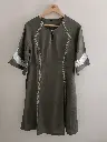 Olive Feather Embroidered Cotton Dress