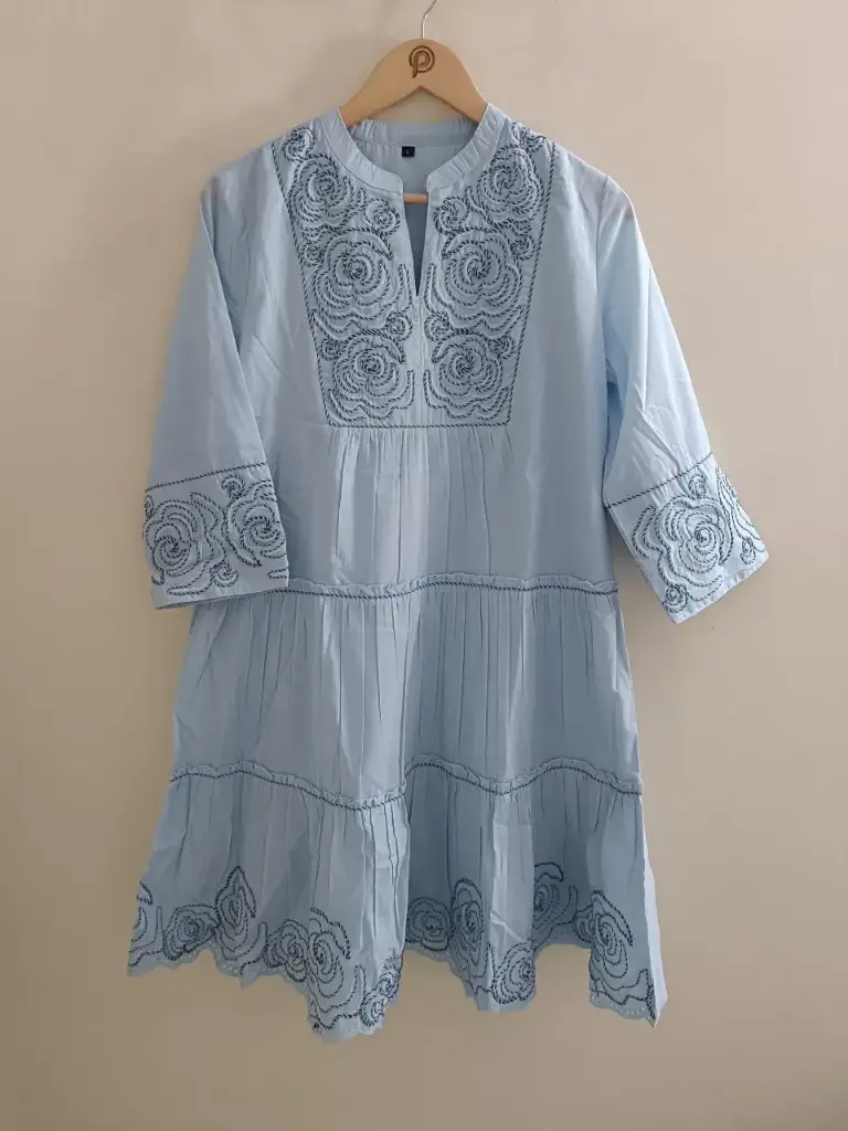 Sky Bloom Embroidered Cotton Dress