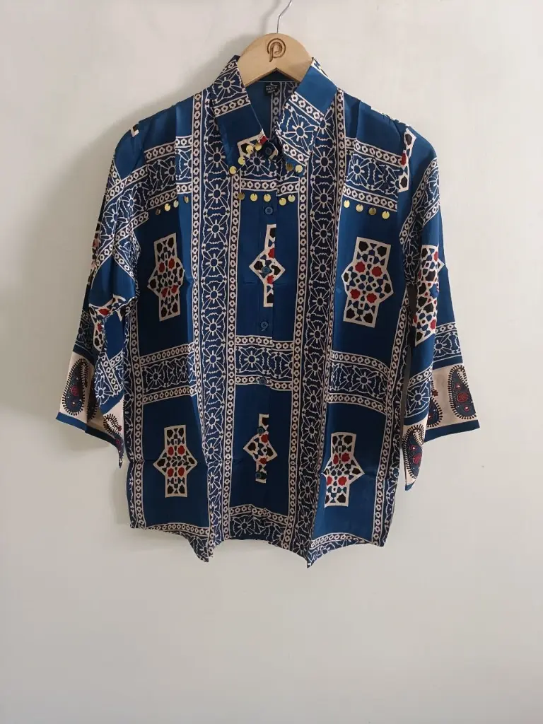 Indigo Ajrakh Crepe Shirt