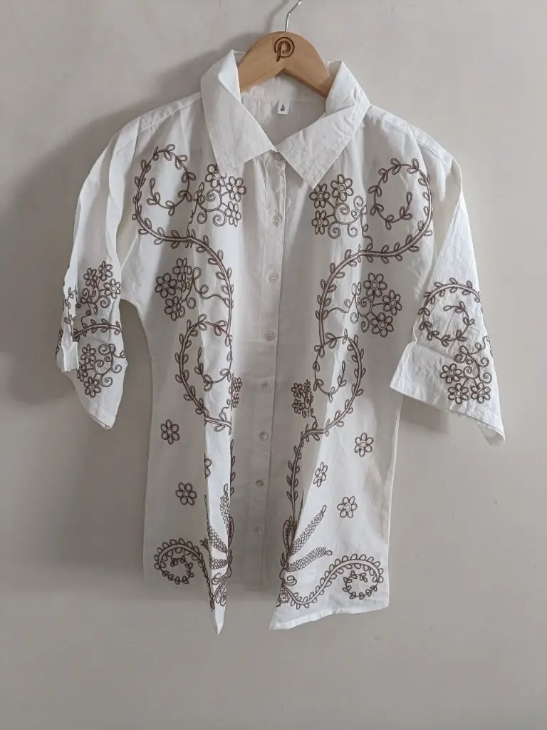 Ivory Bloom Embroidered Mull Shirt