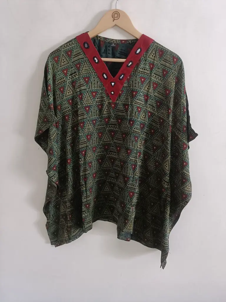 Emerald Tribal Ajrakh Mirror Kaftan Top