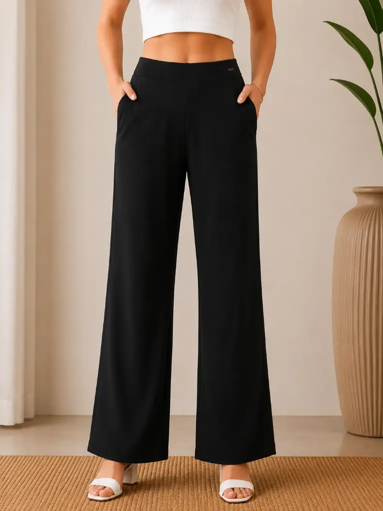 Classic Black Comfort Tensil Palazzo Pants