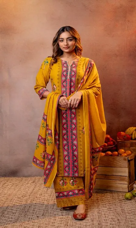 Mustard Bloom Cotton Suit Set