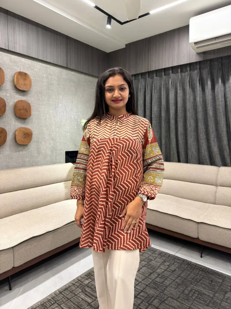 Rust Chevron Printed Viscose Muslin Tunic