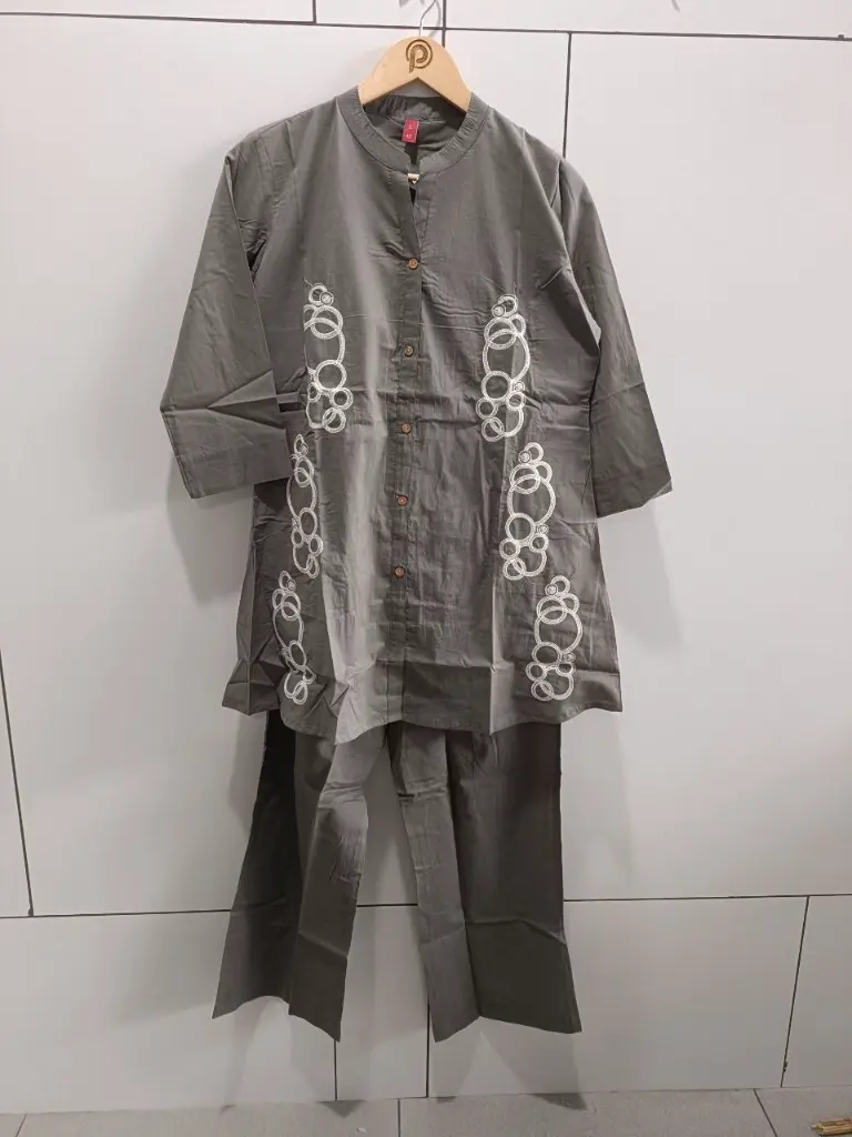 Grey Embroidered Pure Cotton Co-ord Set