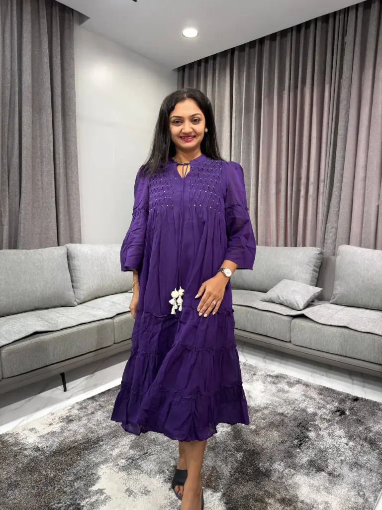Royal Purple Tiered Cotton One Piece Dress