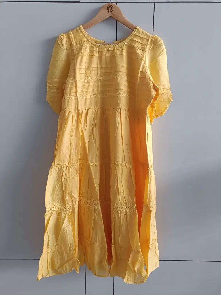 Sunshine Yellow Tiered Cotton One Piece Dress