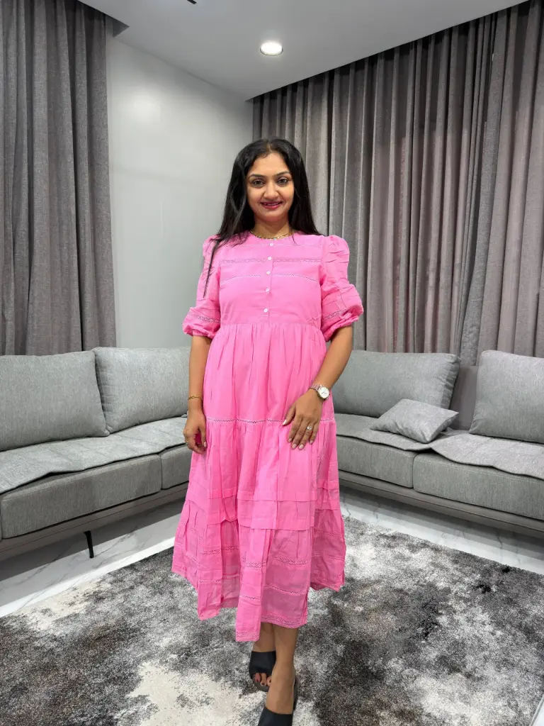 Baby Pink Cotton Tiered Dress