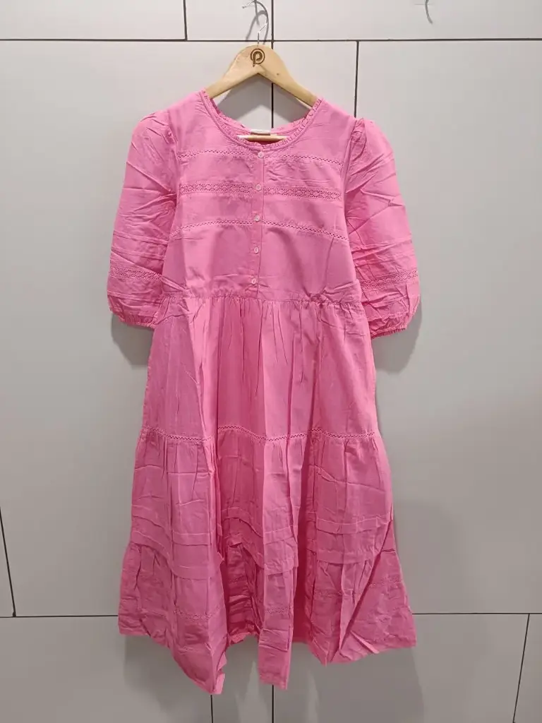 Baby Pink Cotton Tiered Dress