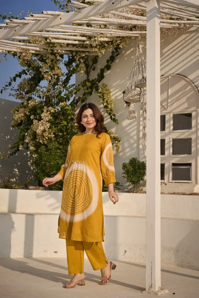 Mustard Tie-Dye Mull Cotton Kurta Set