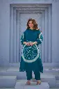 Teal Tie-Dye Circle Print Mull Cotton Kurta Set