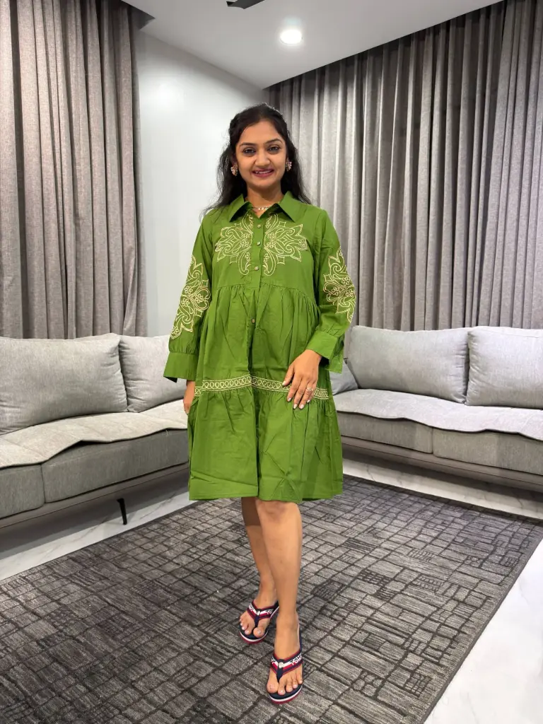 Olive Green Embroidered Cotton Tunic