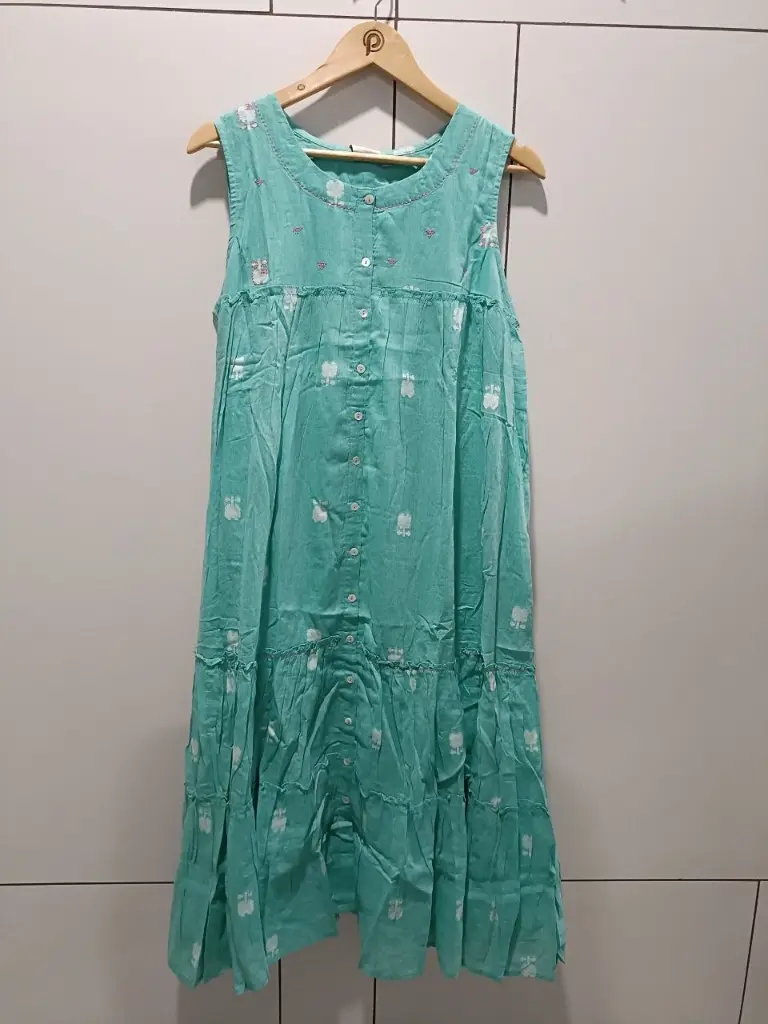 Mint Breeze Tiered Cotton One Piece Dress