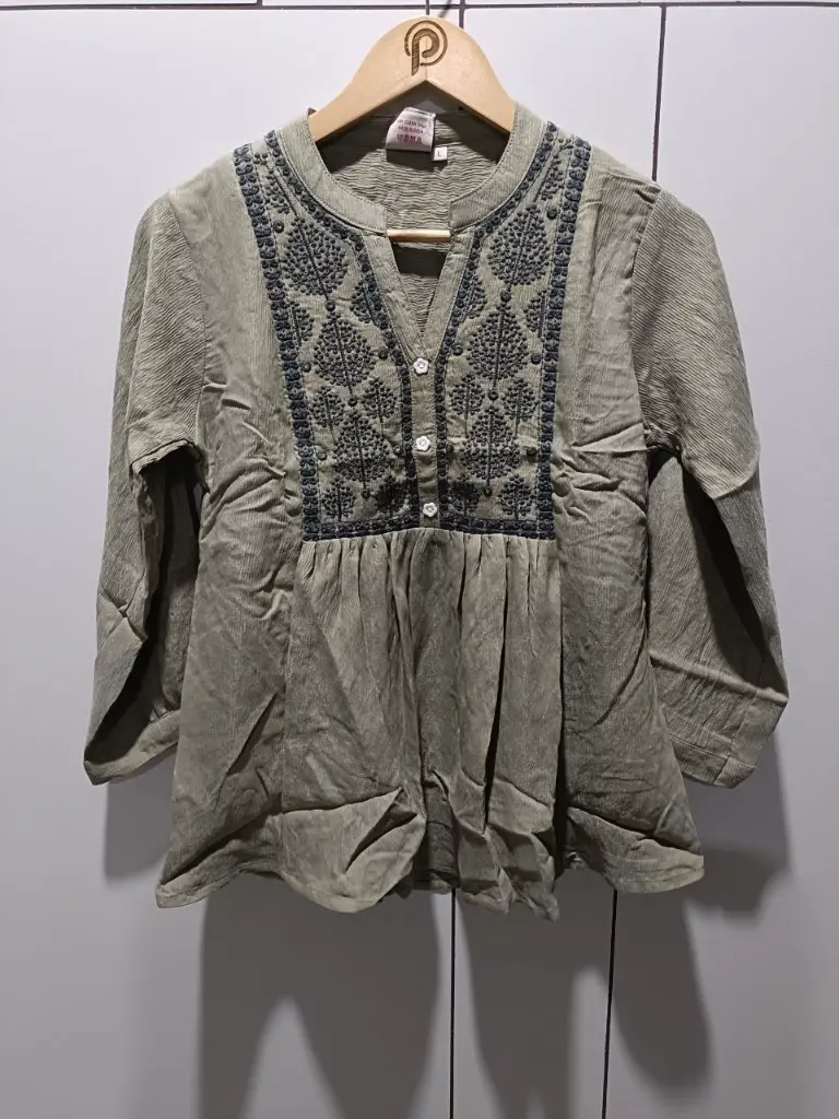 Olive Sage Embroidered Peplum Top