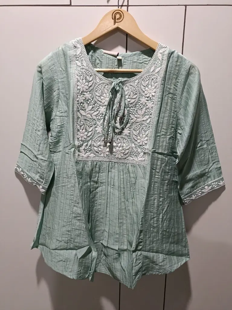 Seafoam Serenity Embroidered Top