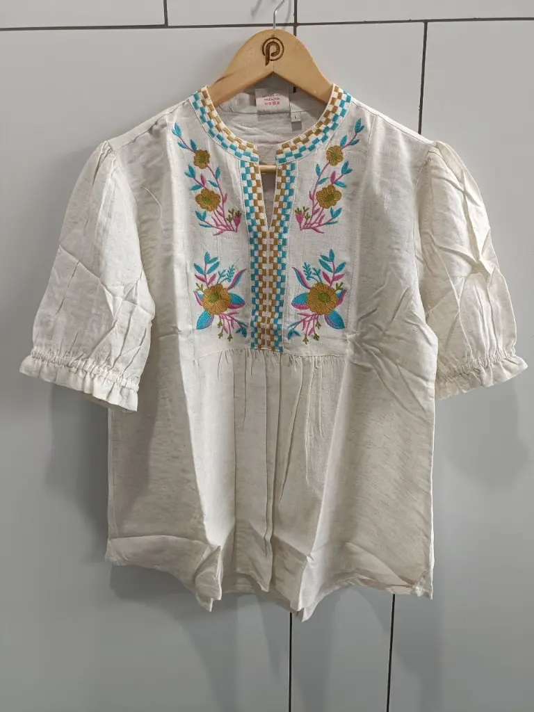 Ivory Meadow Embroidered Cotton Top