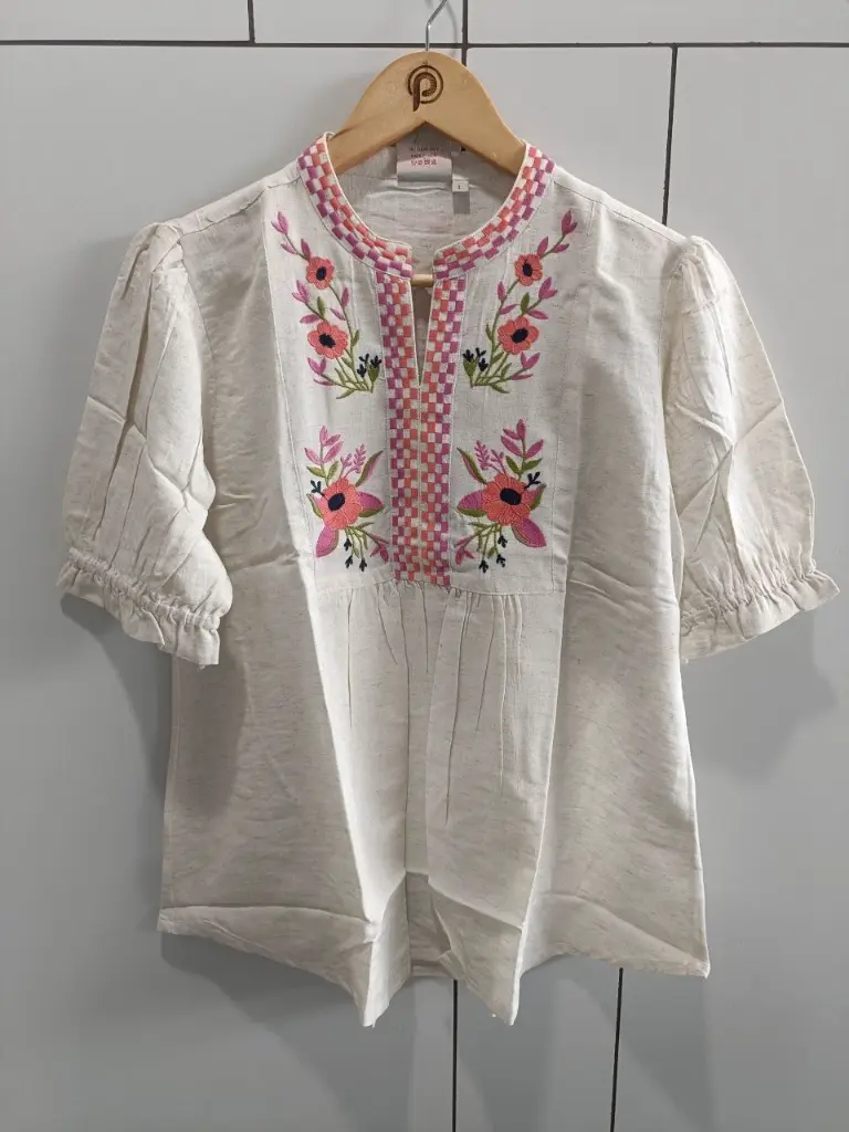 Ivory Blossom Embroidered Cotton Top