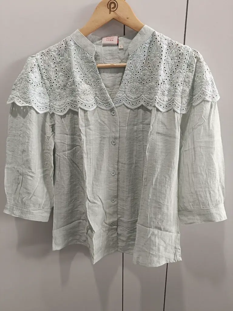 Mint Serenity Schiffli Lace Top